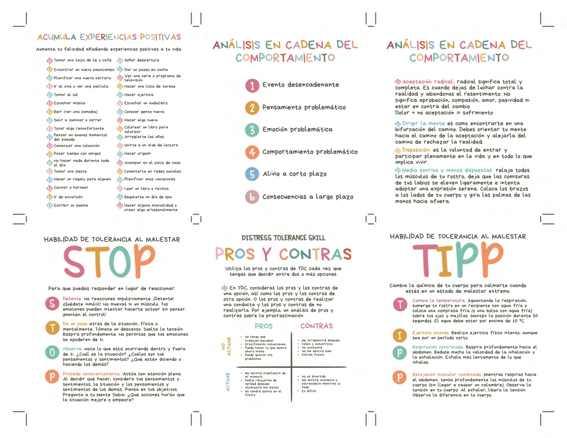 Tarjetas didácticas ACCEPTS, IMPROVE y Autoconsuelo